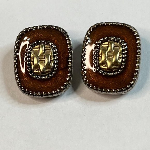 Vintage Clip on Earrings Amber Gold and Sliver Tone Signed - Picture 2 of 5